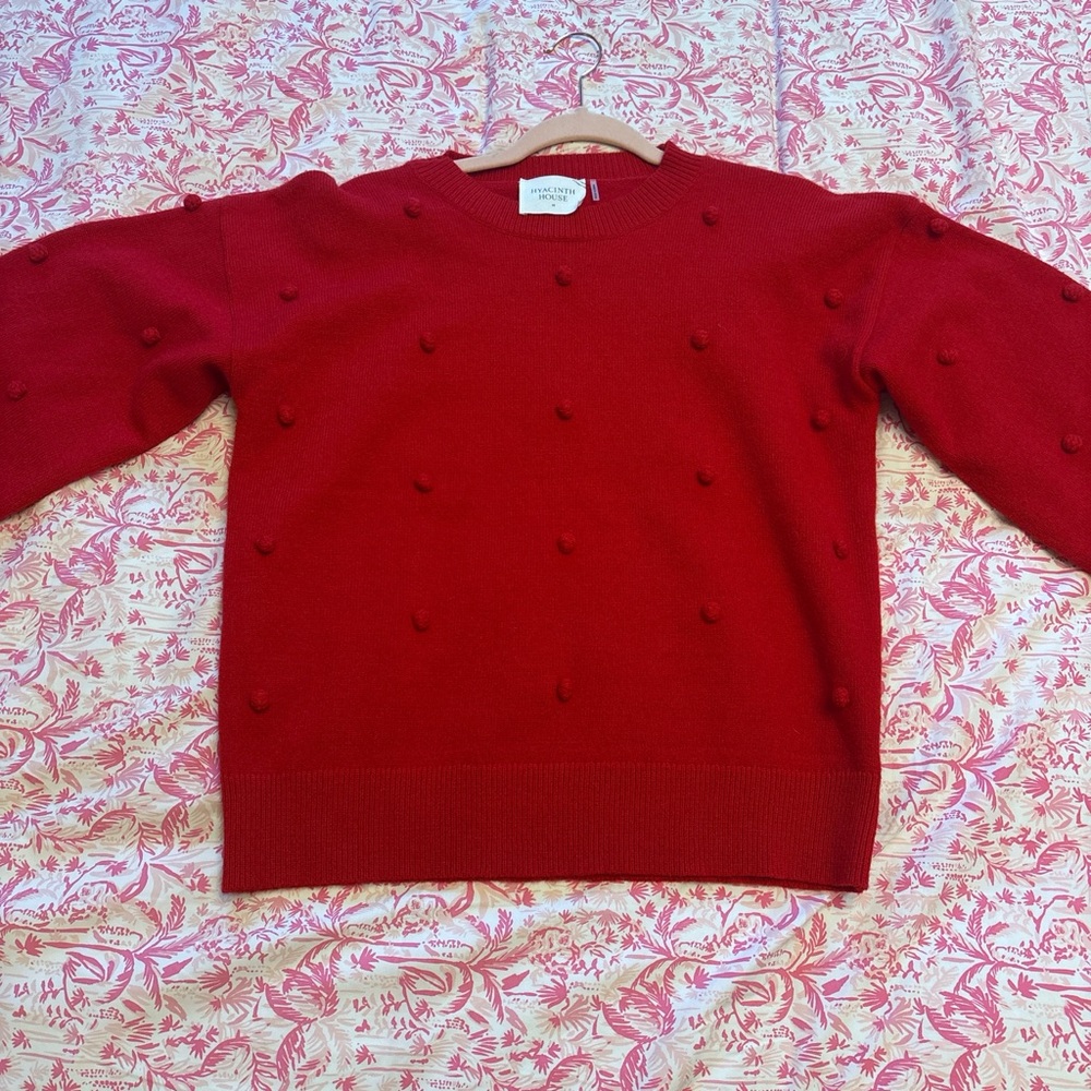 Red Sweater with Pom Pom Details
